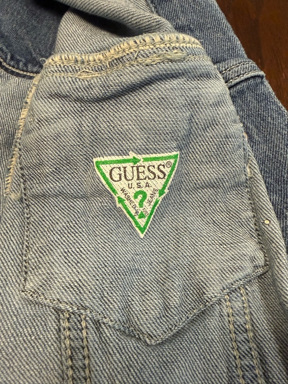 Vintage GUESS Pearl Denim Jacket. Y2K Light Wash Embellished Cropped Jean Coat S - Picture 12 of 16